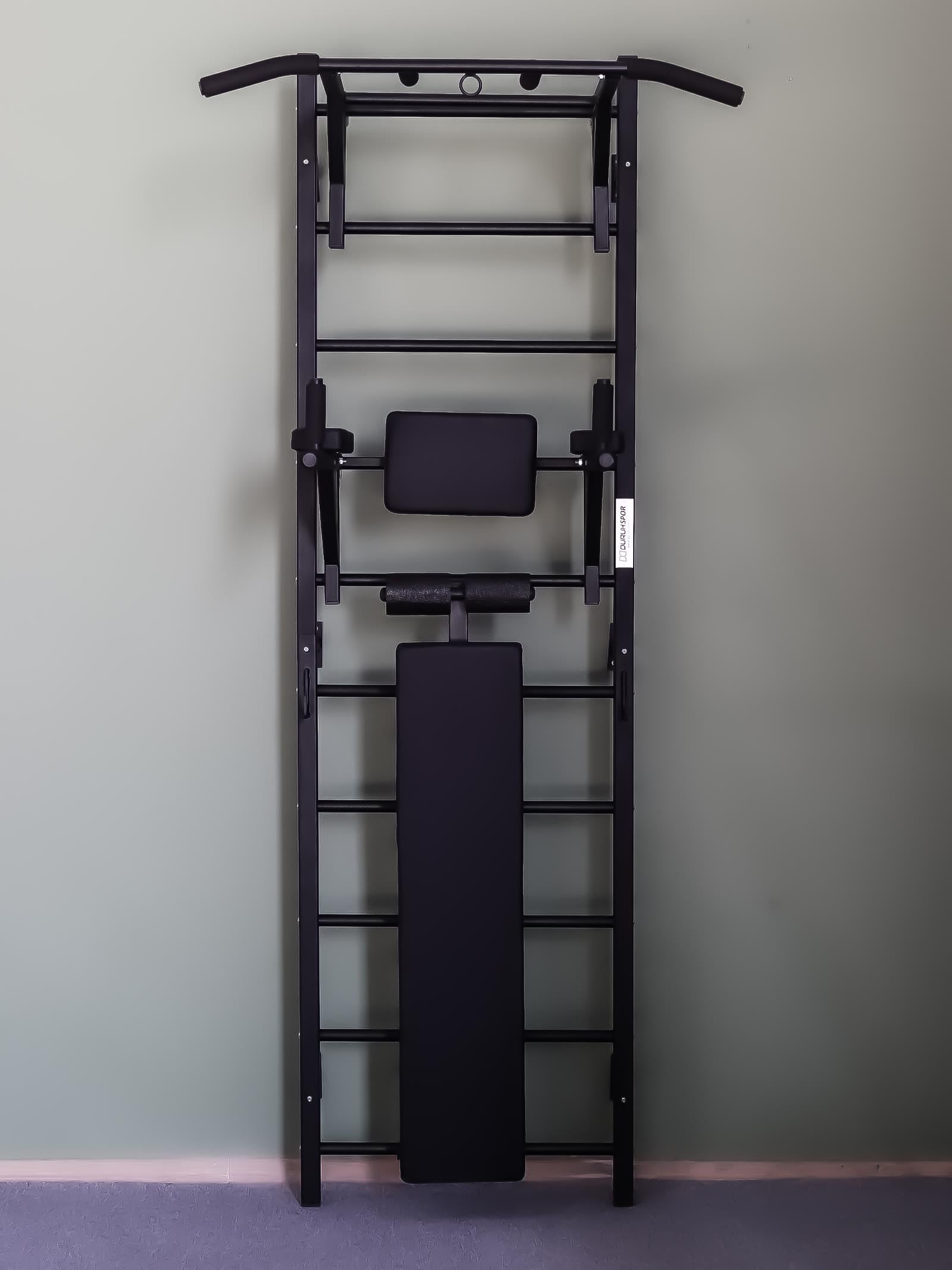 Isveç Duvarı - Bench - Barfiks - Dips - Merdiven Spor Aleti Siyah