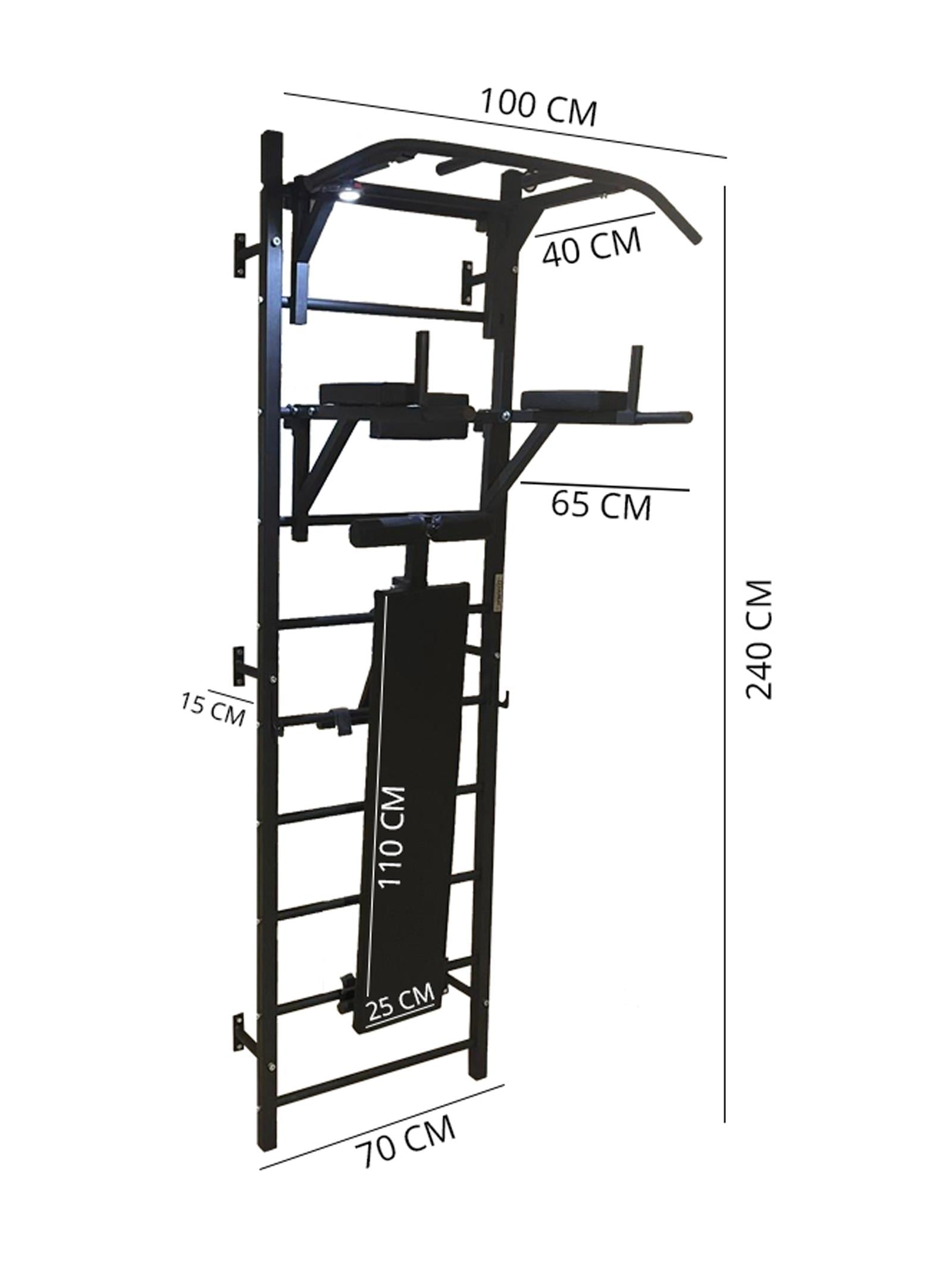 Isveç Duvarı - Bench - Barfiks - Dips - Merdiven Spor Aleti Siyah