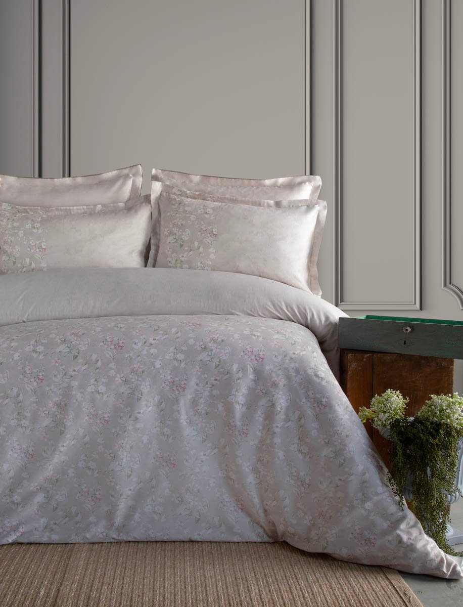 King Size Franny Bej Elegance Saten Nevresim Takımı