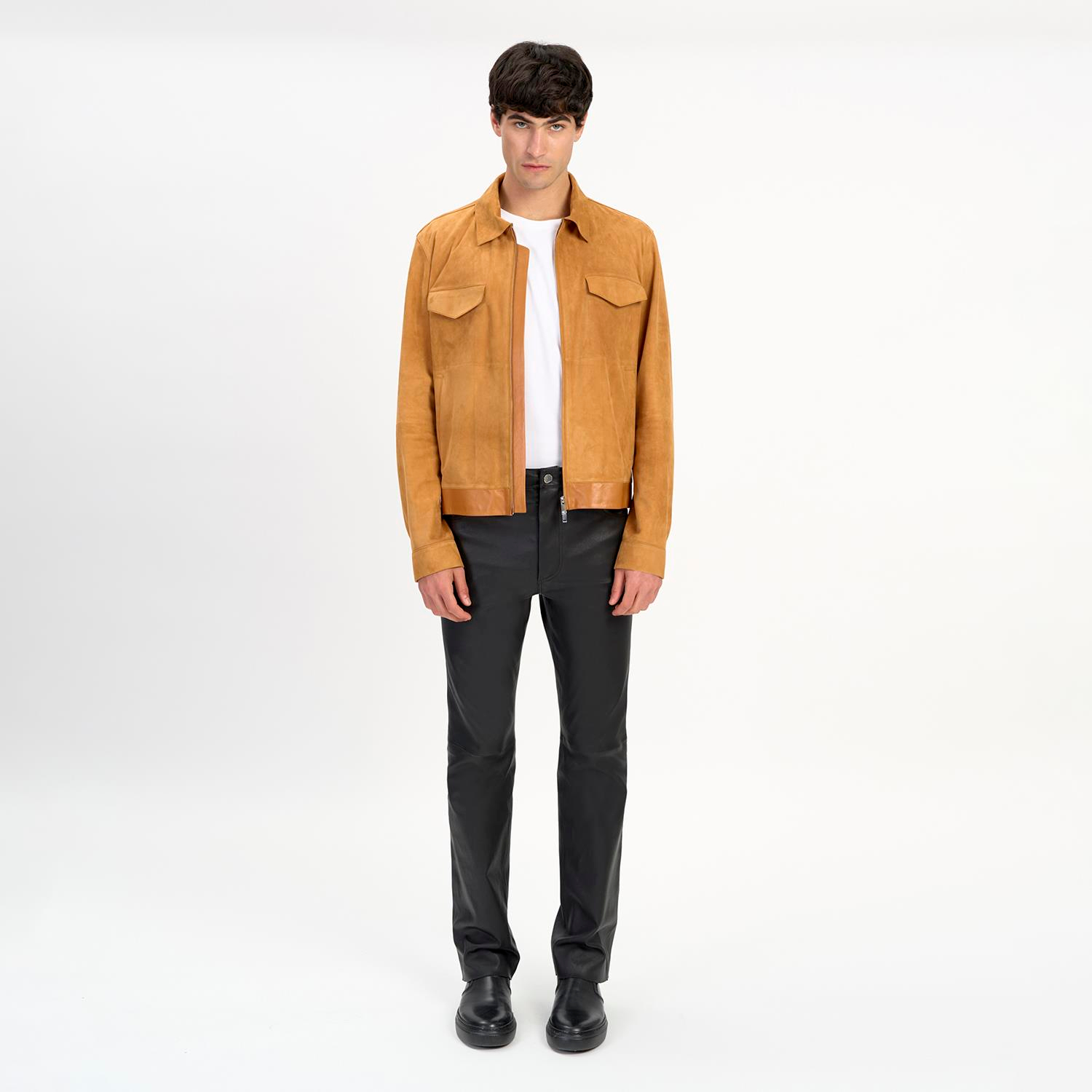 K14485 | Leather Shırt Collar Jacket