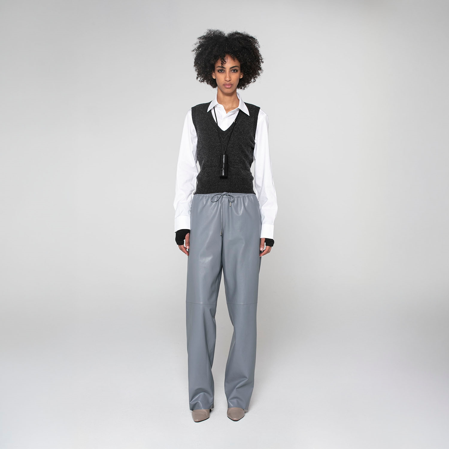 K15211- LEATHER ELASTIC WAISTBAND TROUSERS