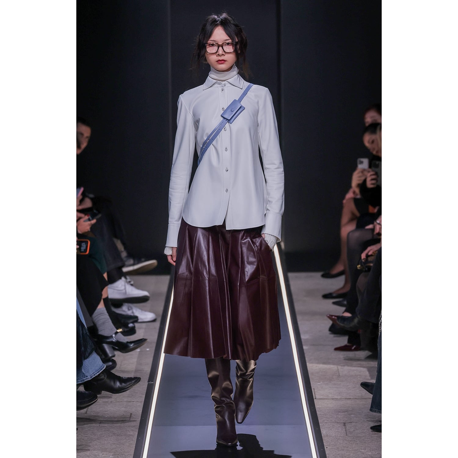 K15218 - LEATHER CUT PLEATS SKIRT 