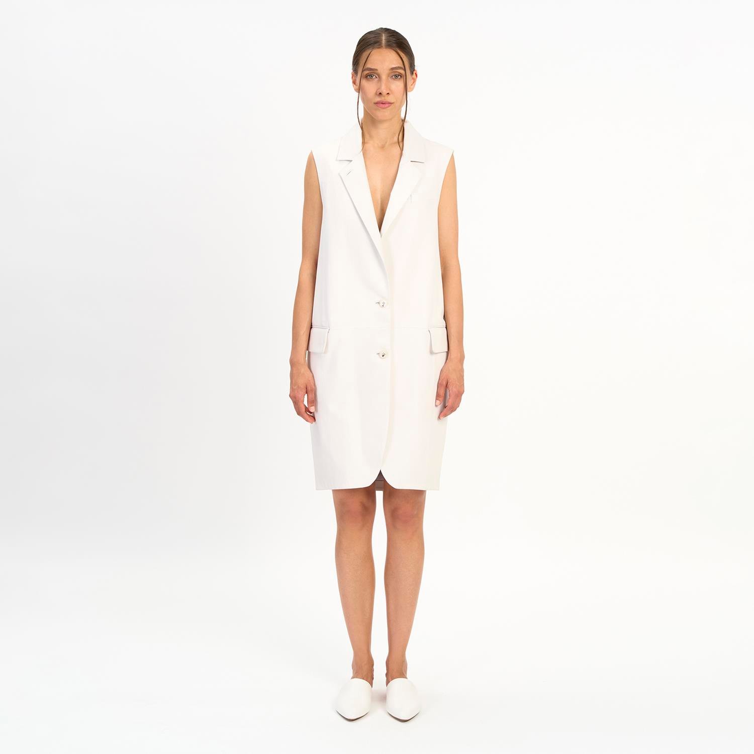 K14411 | LEATHER EGG-SHAPED LONG GILET