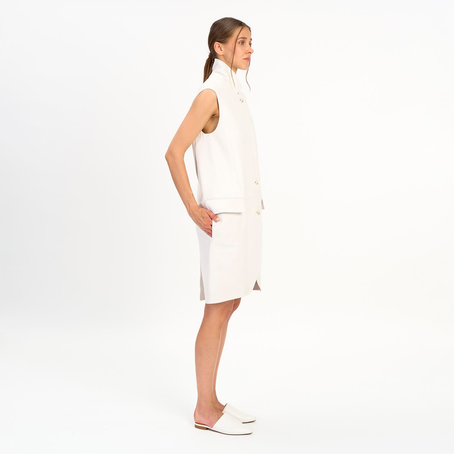 K14411 | LEATHER EGG-SHAPED LONG GILET
