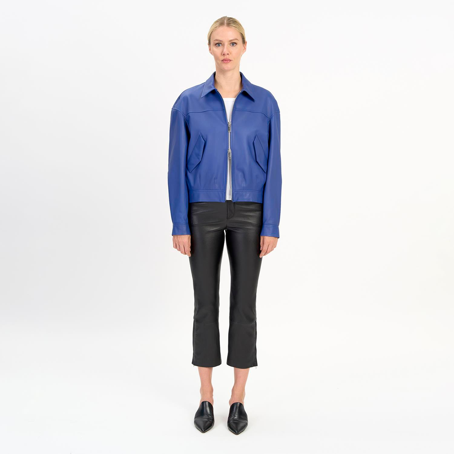 K14430 | LEATHER EGG-SHAPED BOMBER JACKET