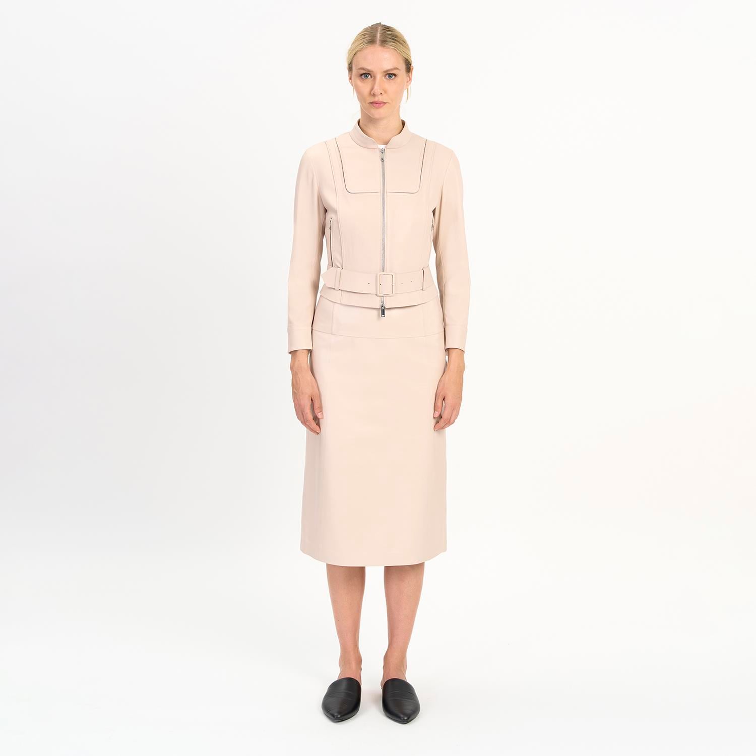 K14433 | Leather Stretch Mini Belted Jacket