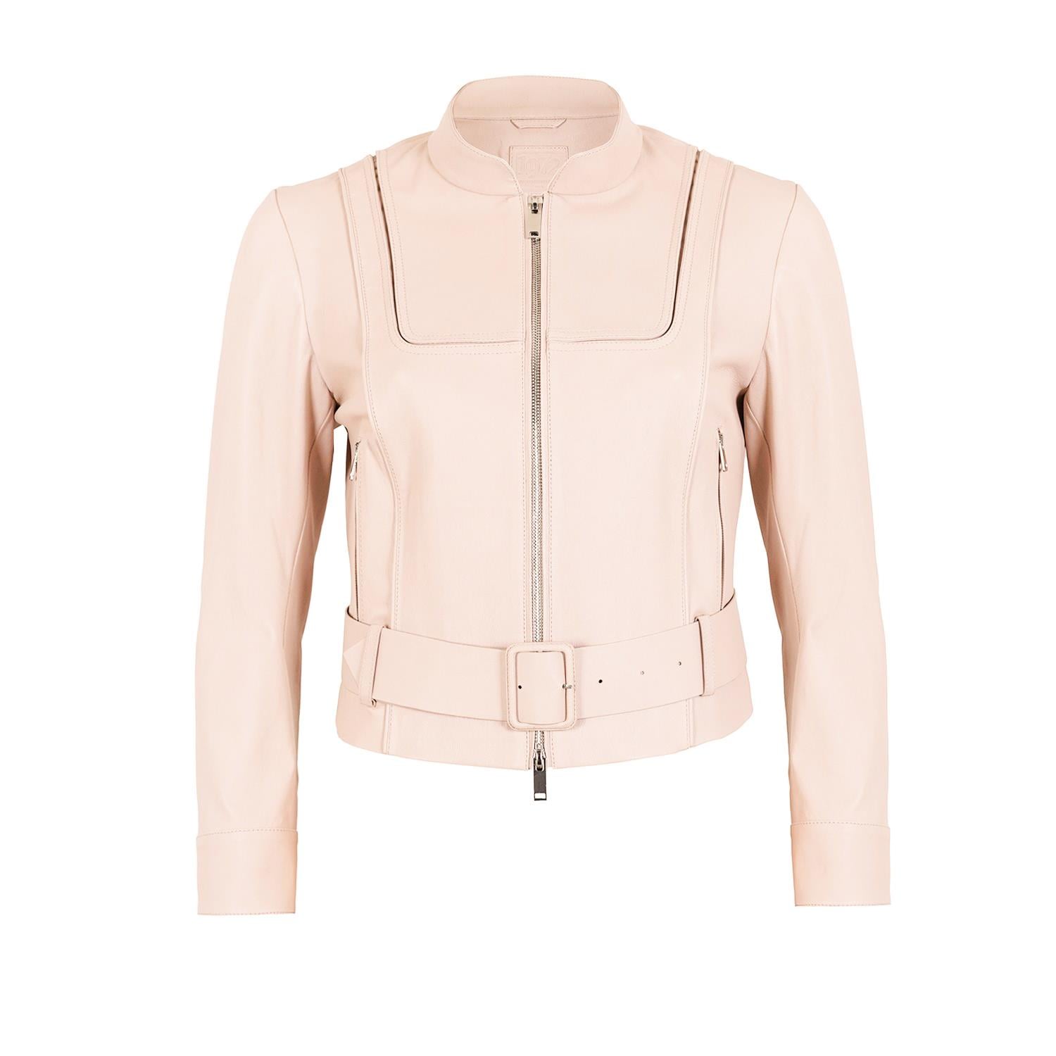 K14433 | Leather Stretch Mini Belted Jacket