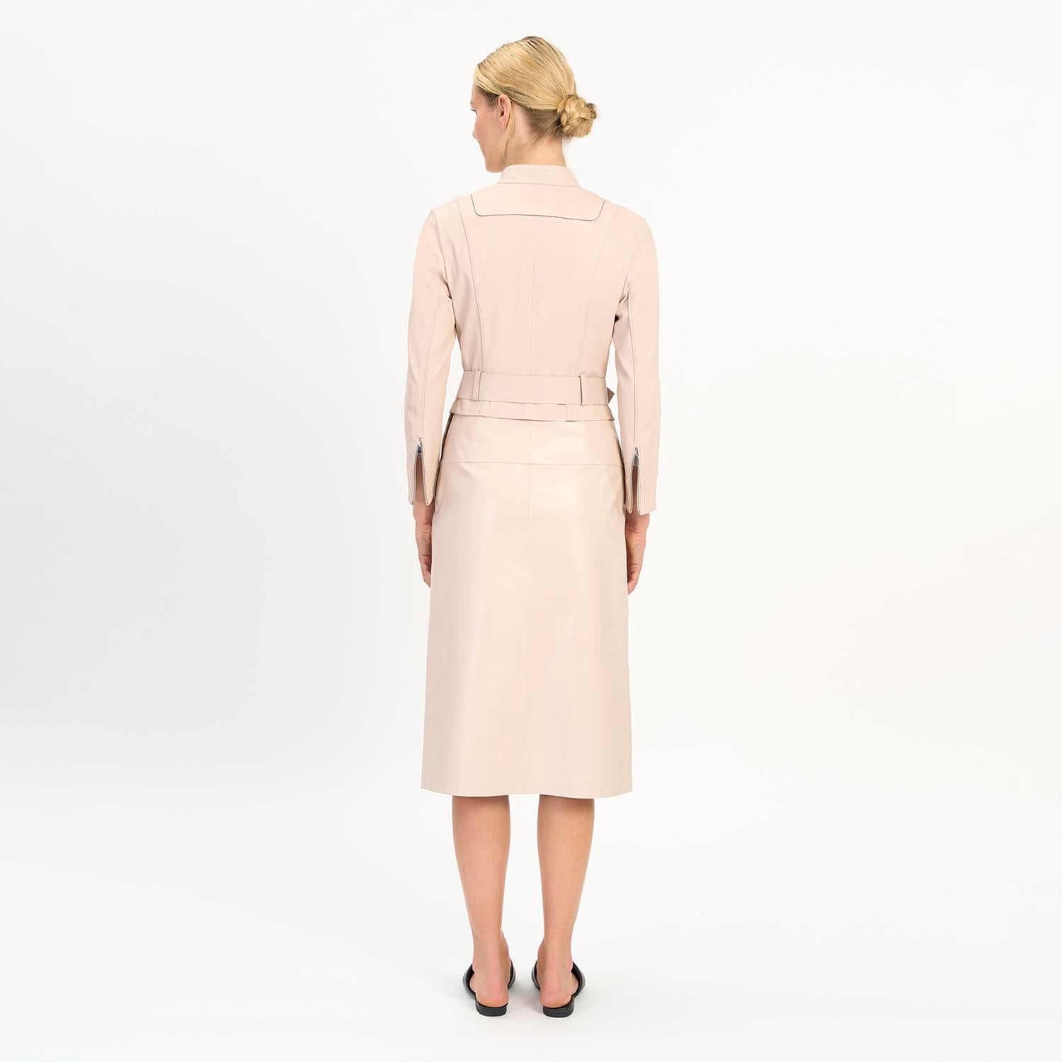 K14433 | Leather Stretch Mini Belted Jacket