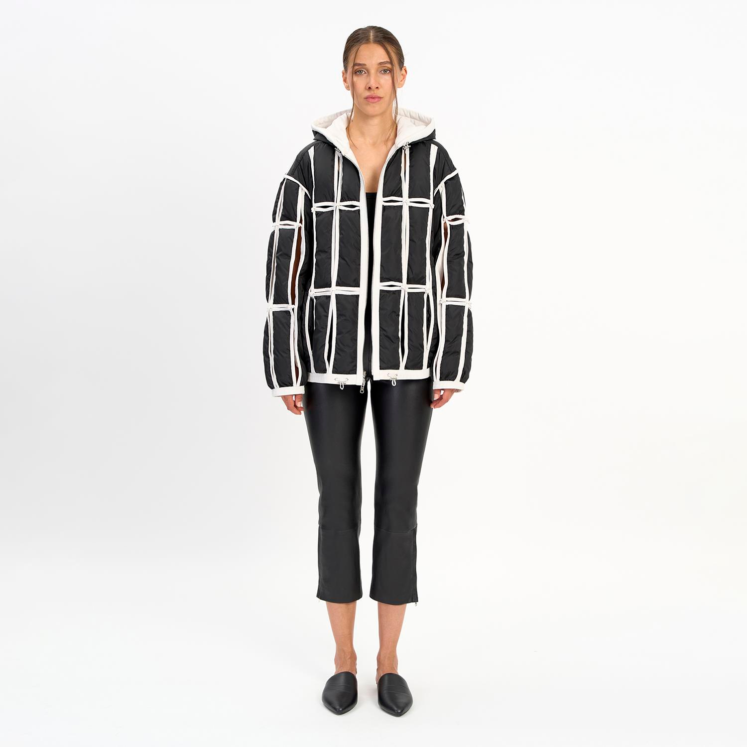 K14458 | LEATHER CUT-OUT PUFFER JACKET