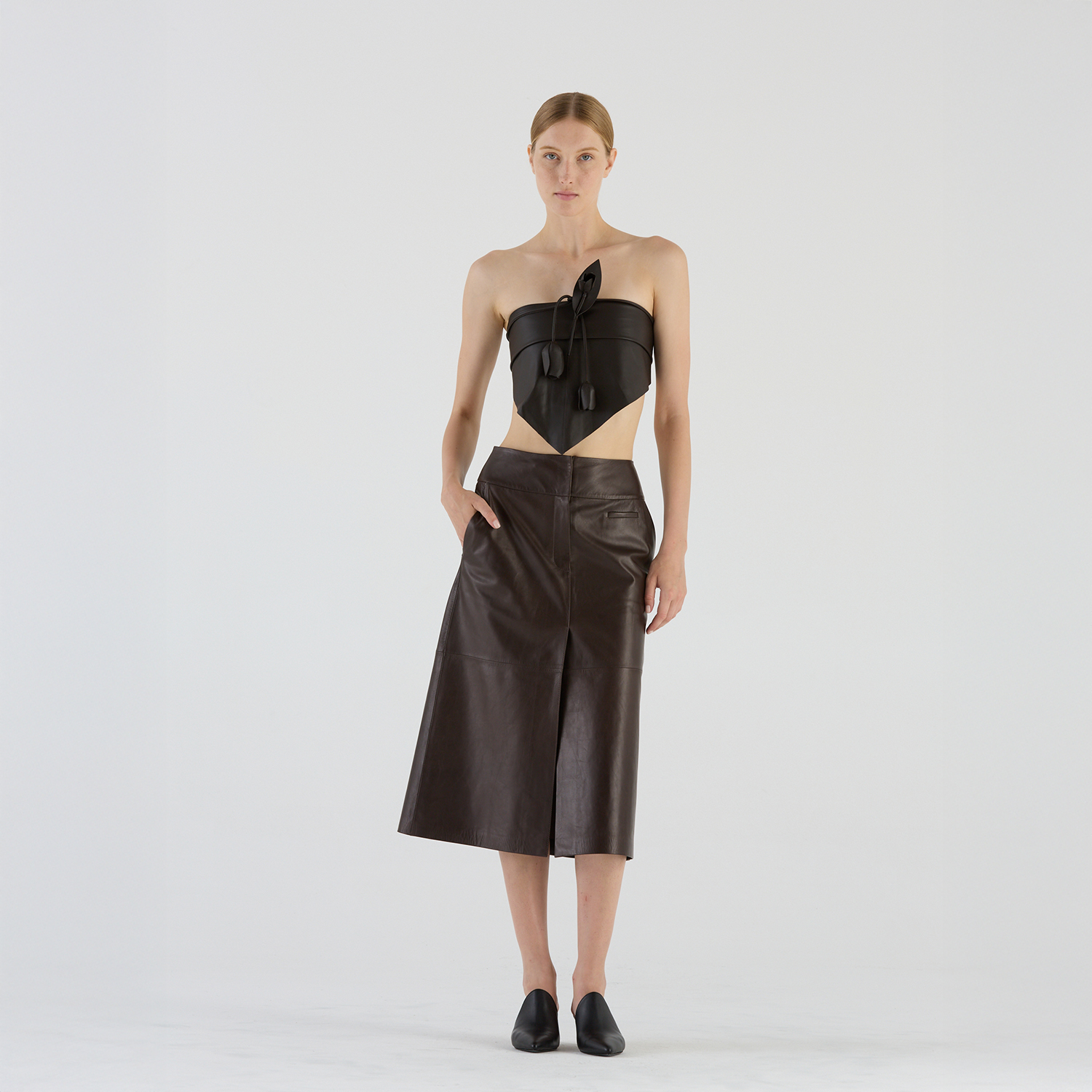 K14919 |LEATHER A-LINE LONGETTE SKIRT