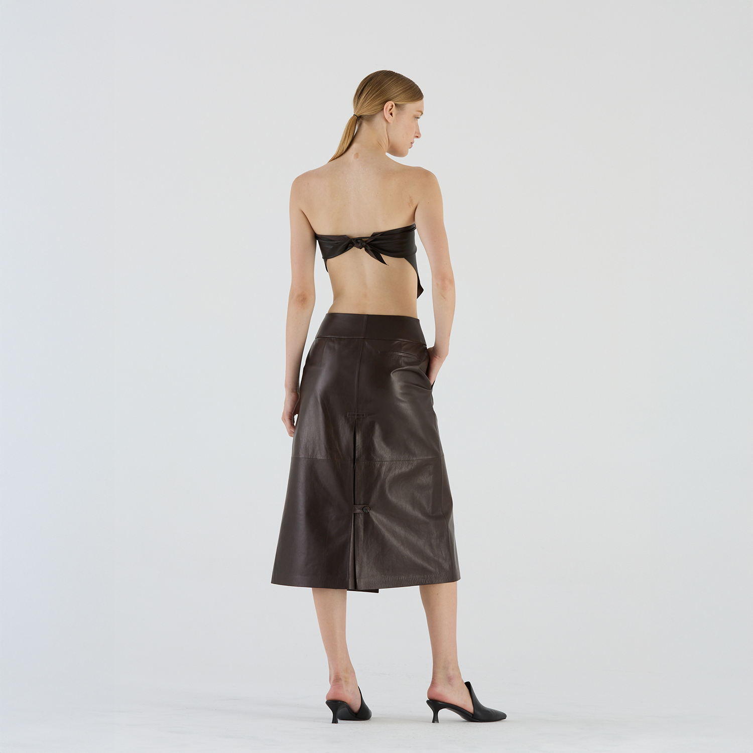 K14919 |LEATHER A-LINE LONGETTE SKIRT