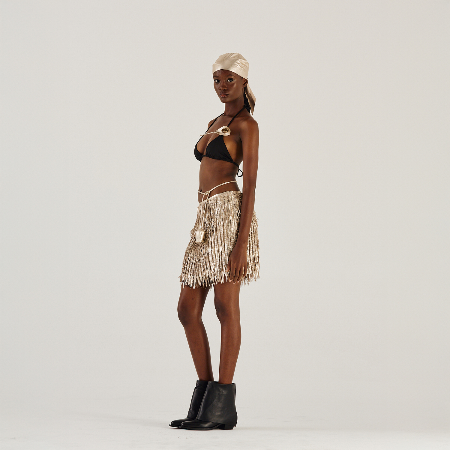K14935_ | LEATHER FRINGE INTERTWINED SKIRT