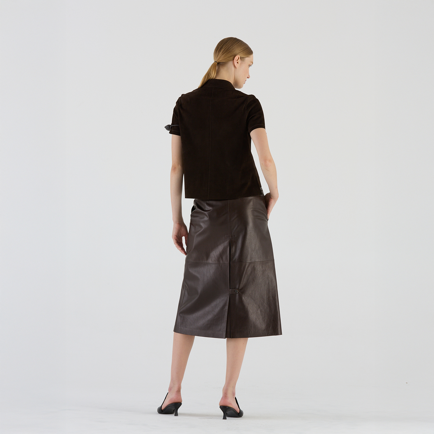 K14939 | LEATHER POLO CROPPED T-SHIRT