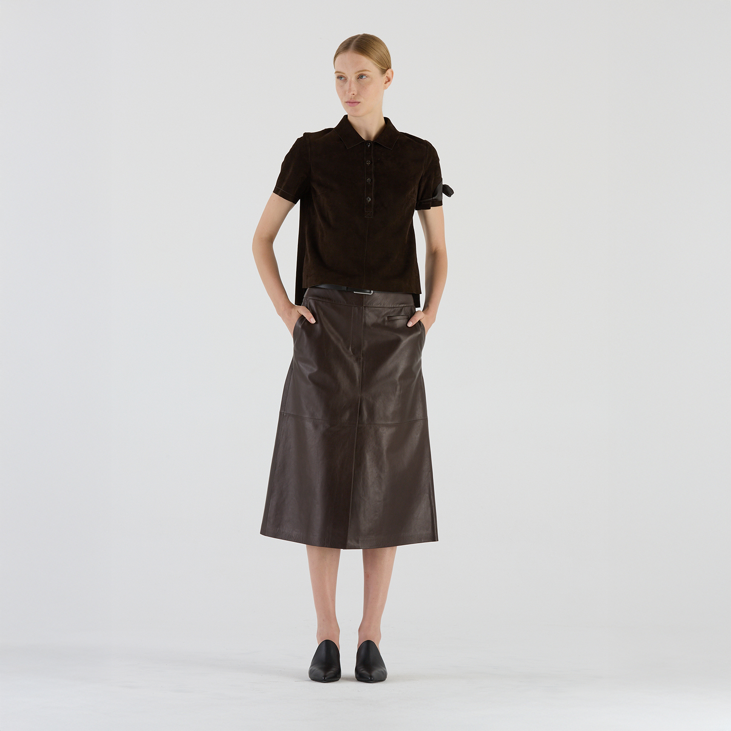 K14939 | LEATHER POLO CROPPED T-SHIRT