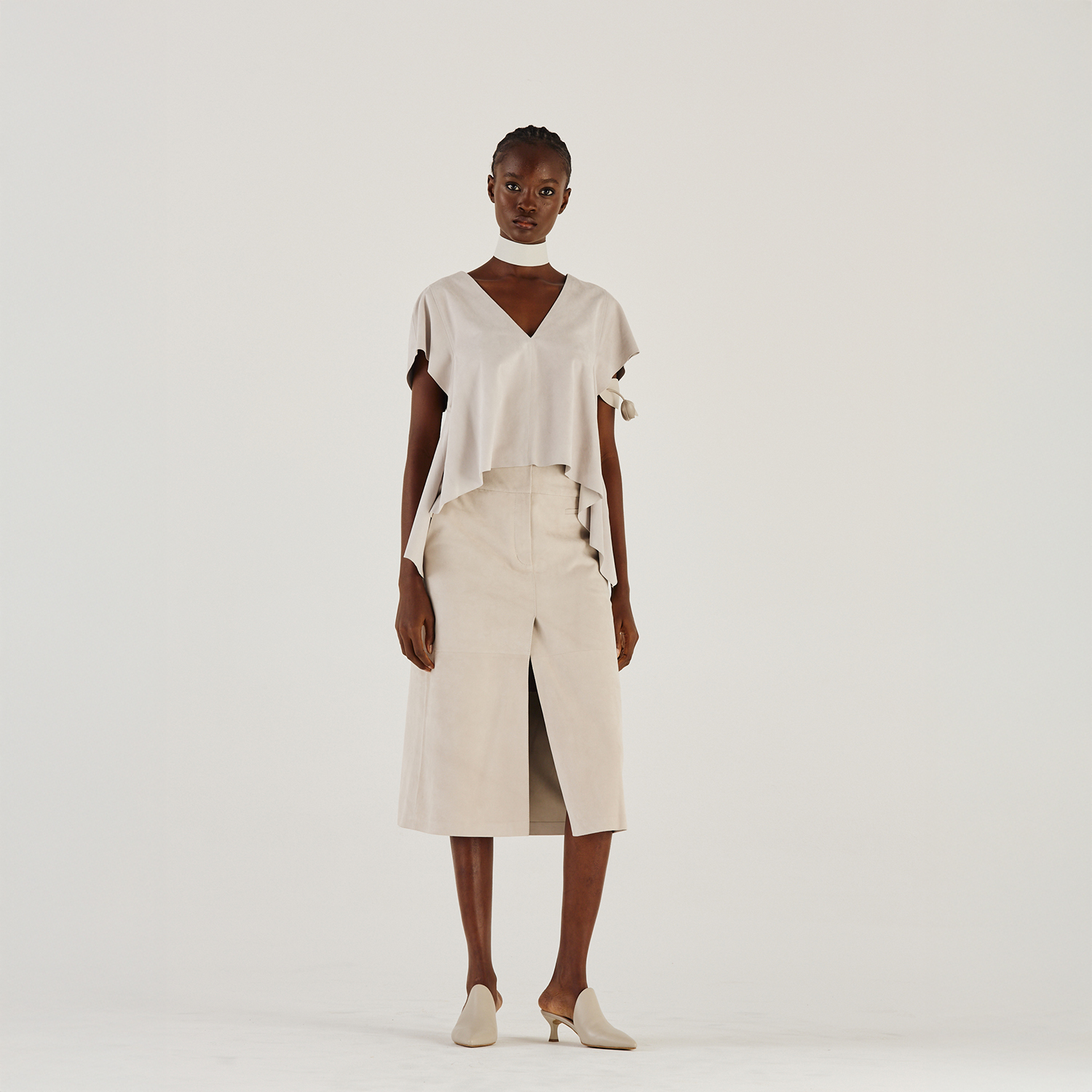 K14940 | LEATHER FOULARD TOP