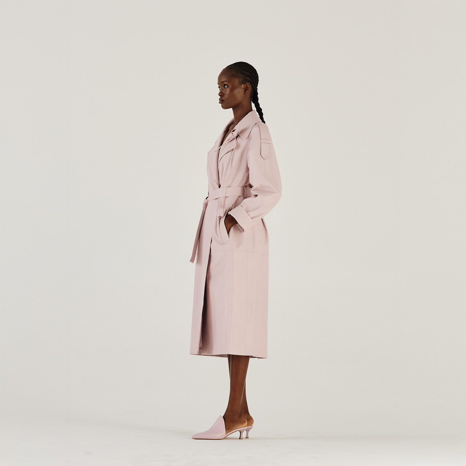 K14994 | LEATHER ROBE TRENCH COAT