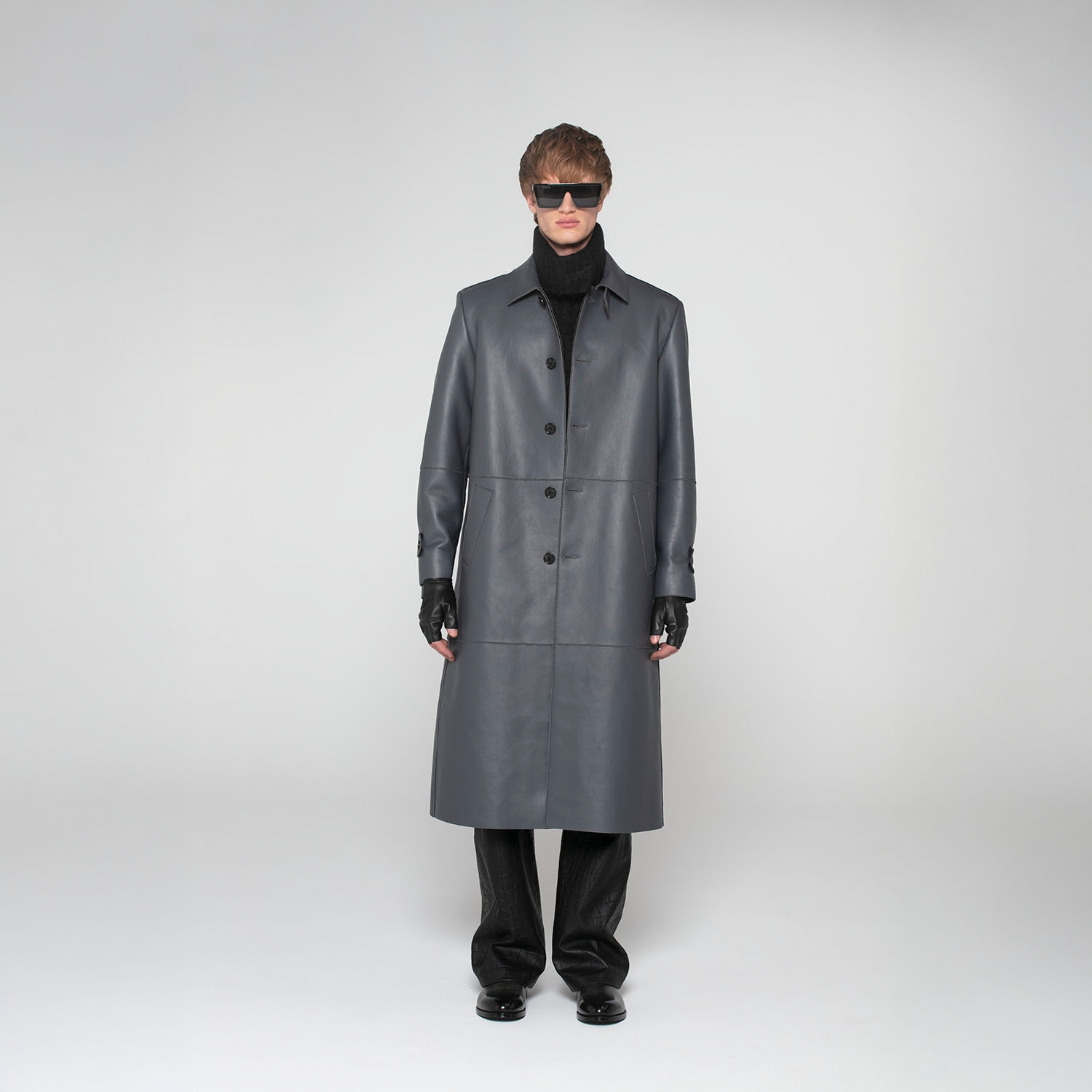 K15151 - LEATHER LONG CAR COAT