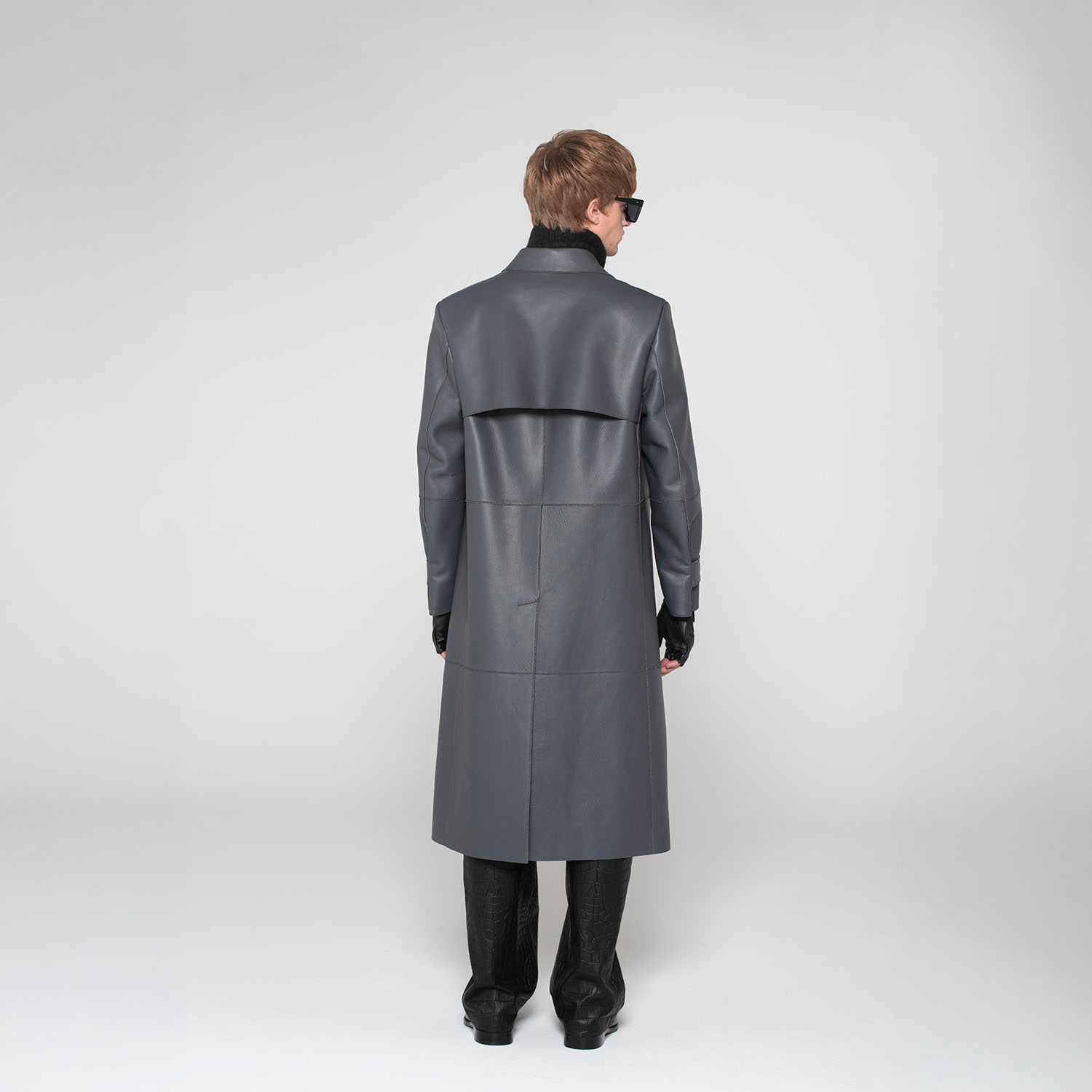 K15151 - LEATHER LONG CAR COAT