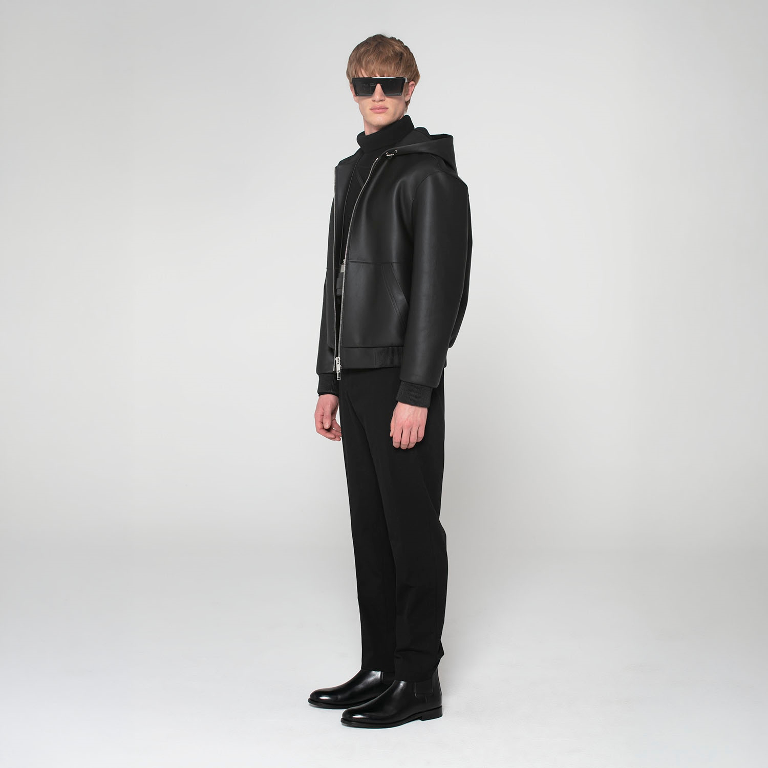K15154 - LEATHER LAMINATED HOODIE JACKET