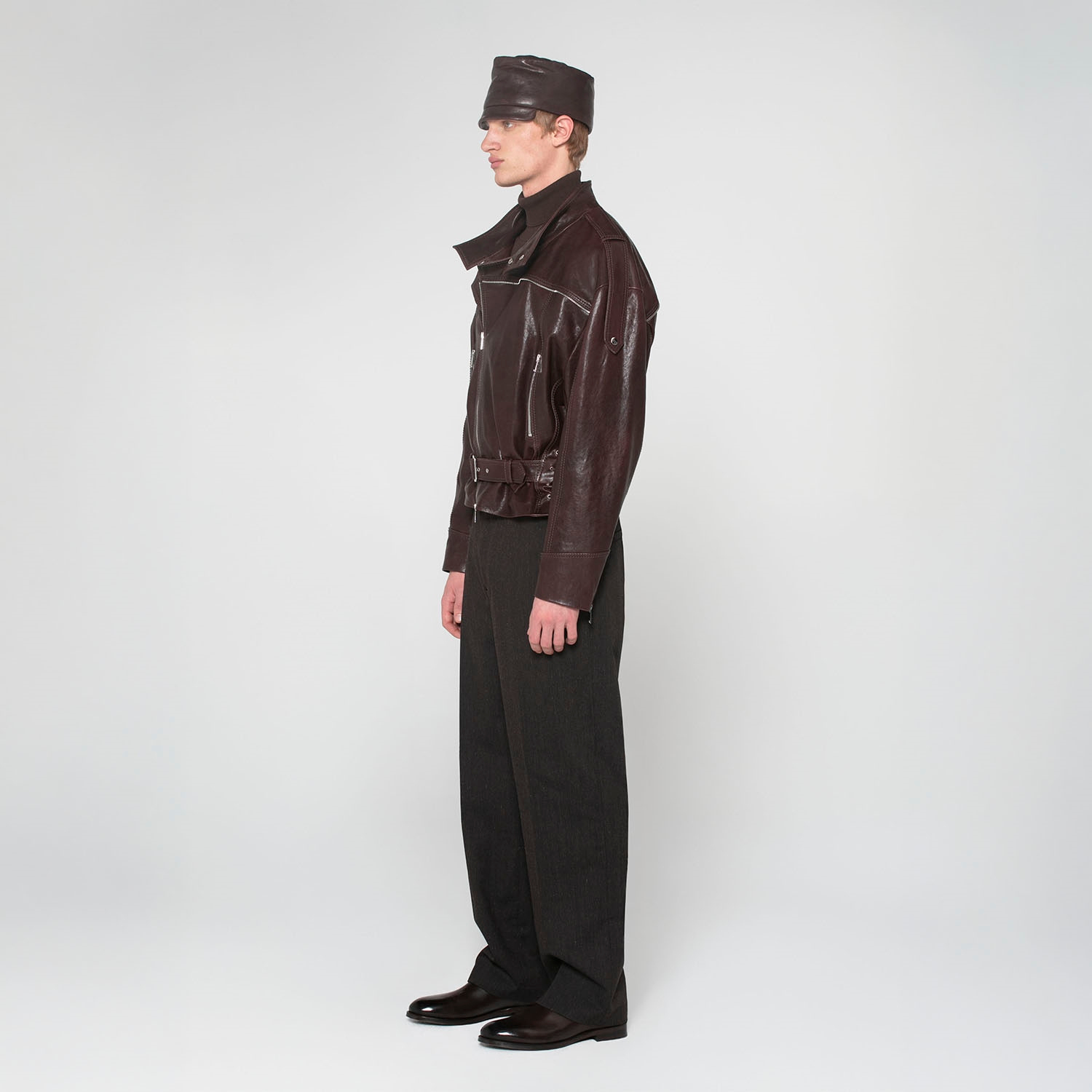 K15157 - LEATHER OVERSIZED BIKER JACKET