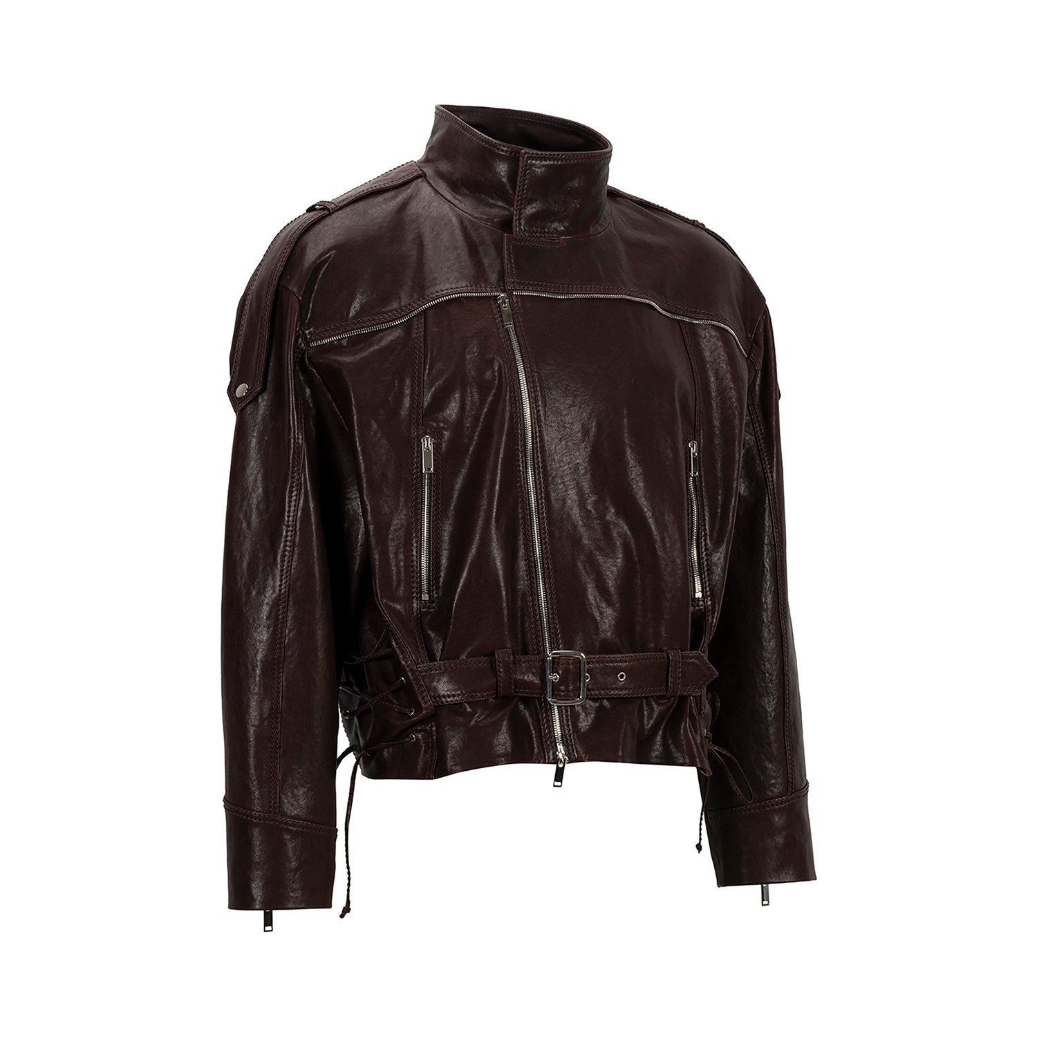 K15157 - LEATHER OVERSIZED BIKER JACKET