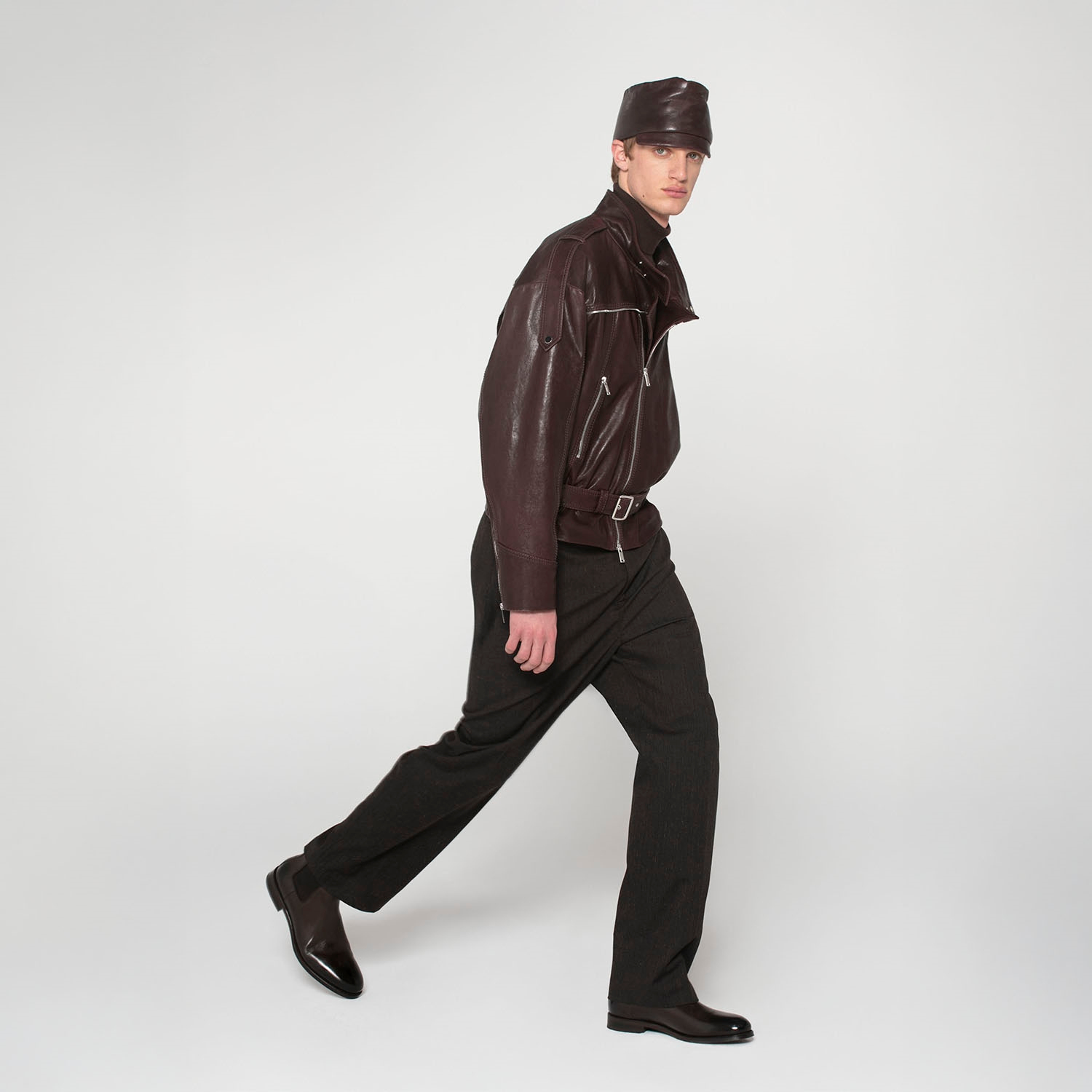 K15157 - LEATHER OVERSIZED BIKER JACKET