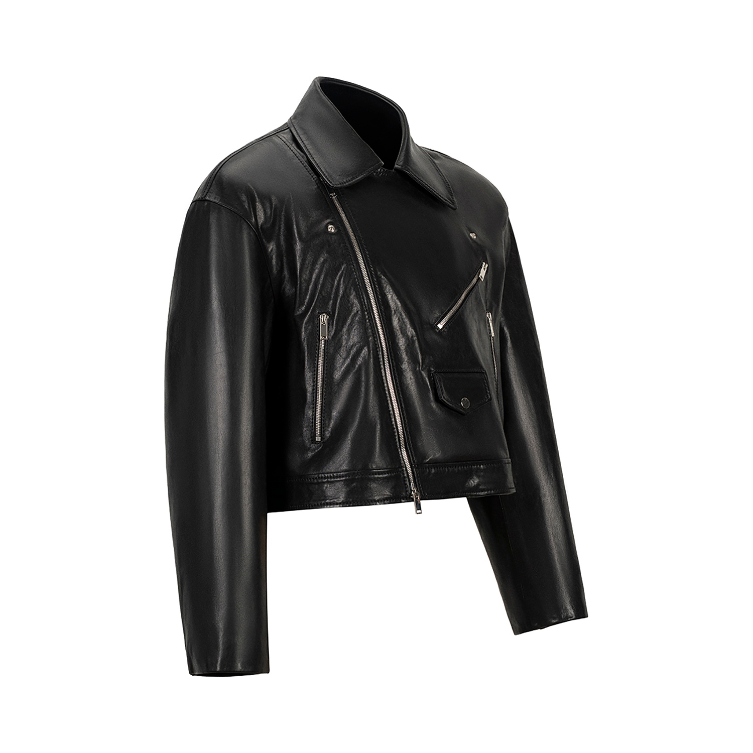 K15158 - LEATHER RELAXED FIT BIKER JACKET