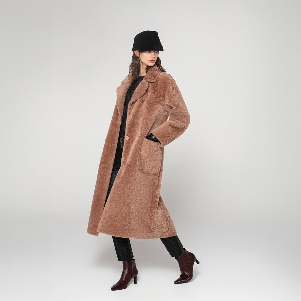 K15173-SHEARLING REVERSIBLE ROBE COAT