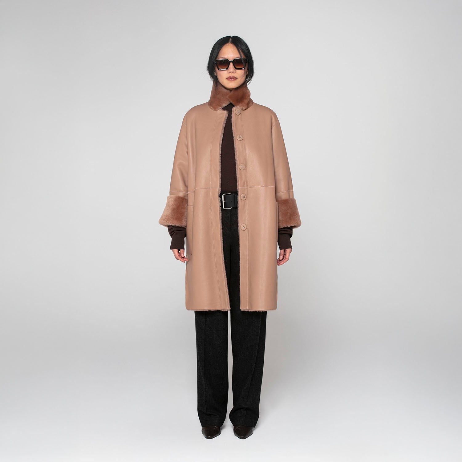 K15174- SHEARLING REVERSIBLE CHEMISE COAT
