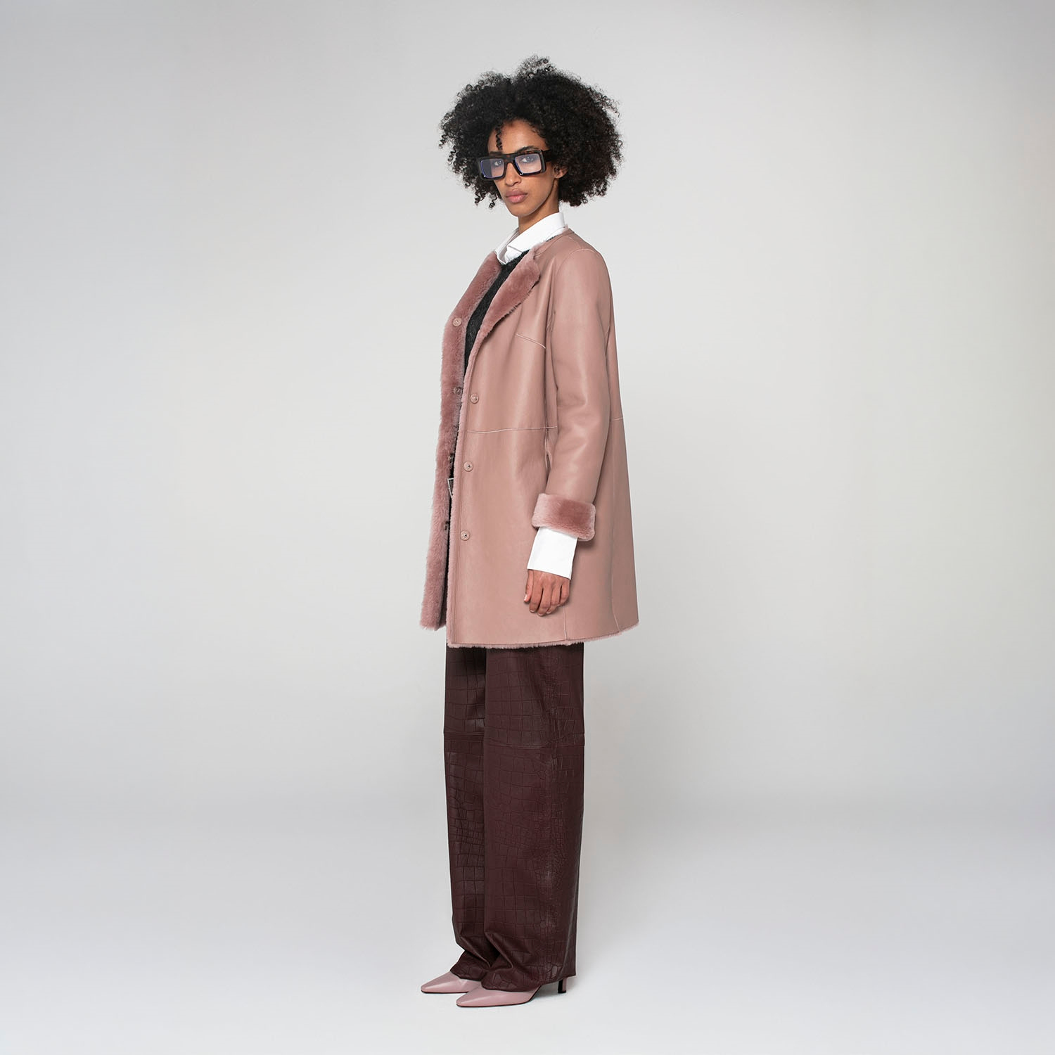 K15178-SHEARLING REVERSIBLE ROUND NECK CABAN