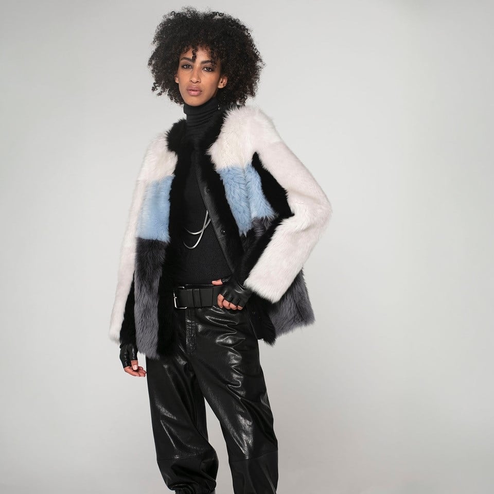 K15179-SHEARLING ROUND NECK JACKET