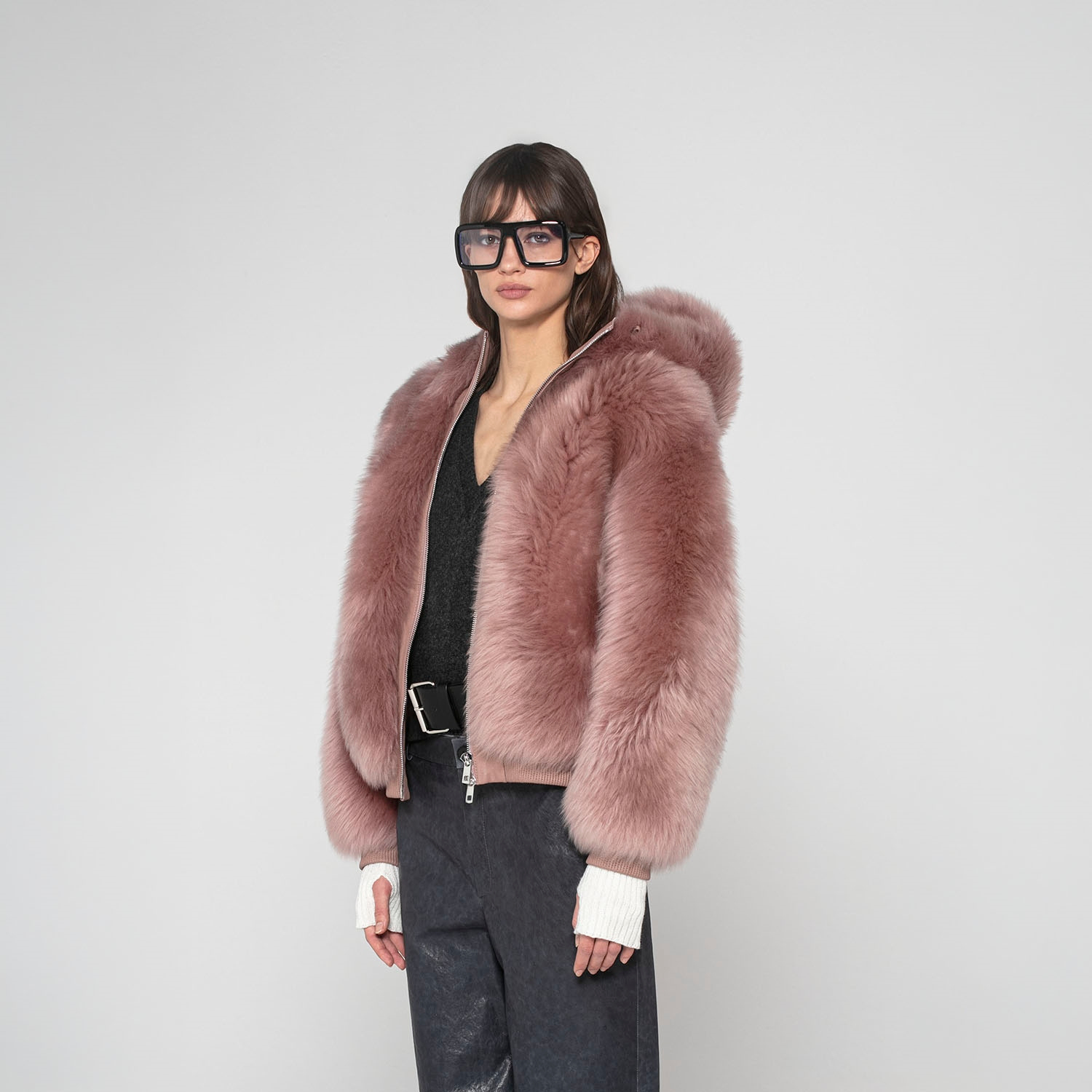 K151841- SHEARLING HOODIE JACKET
