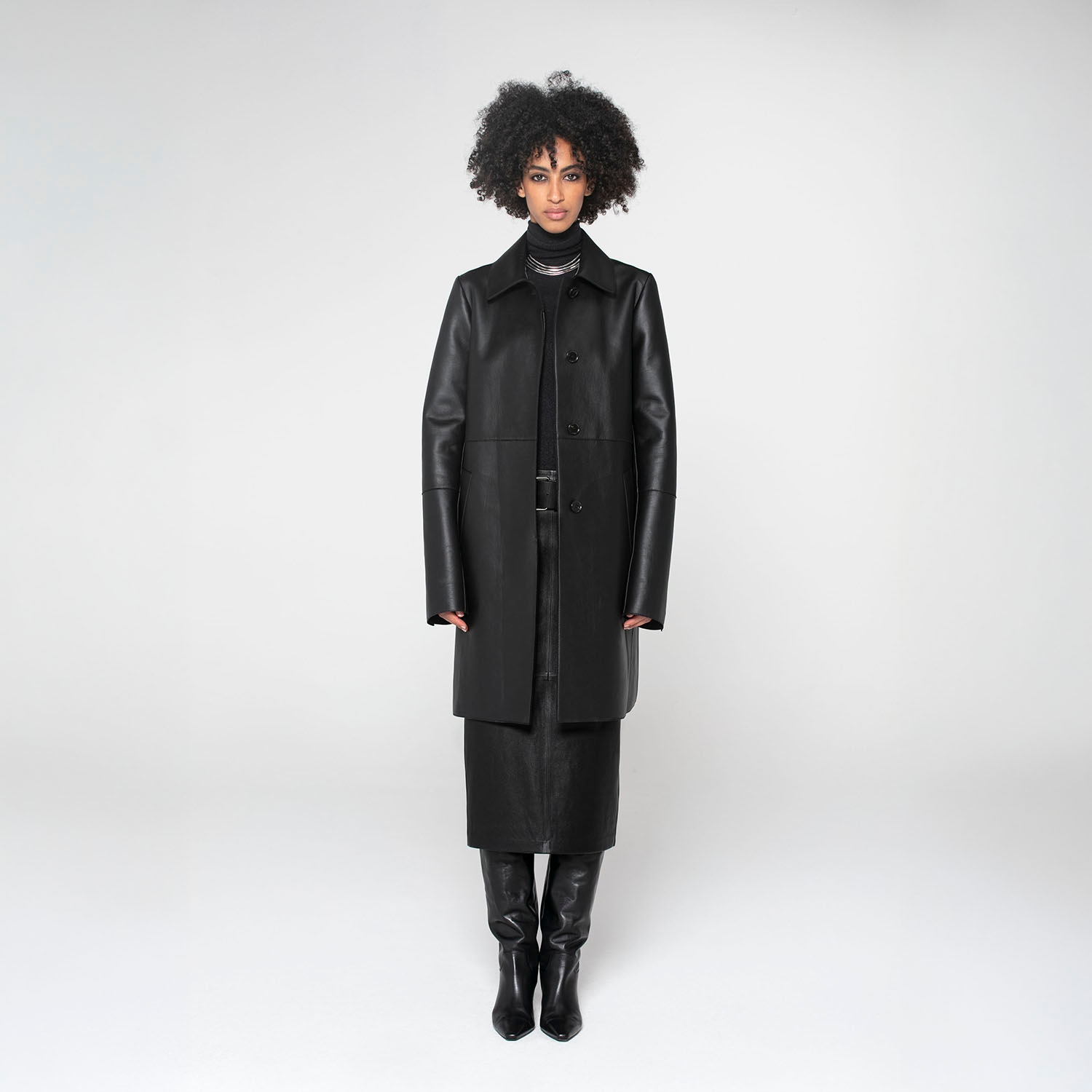 K15187- LEATHER ROUNDED BACK COAT