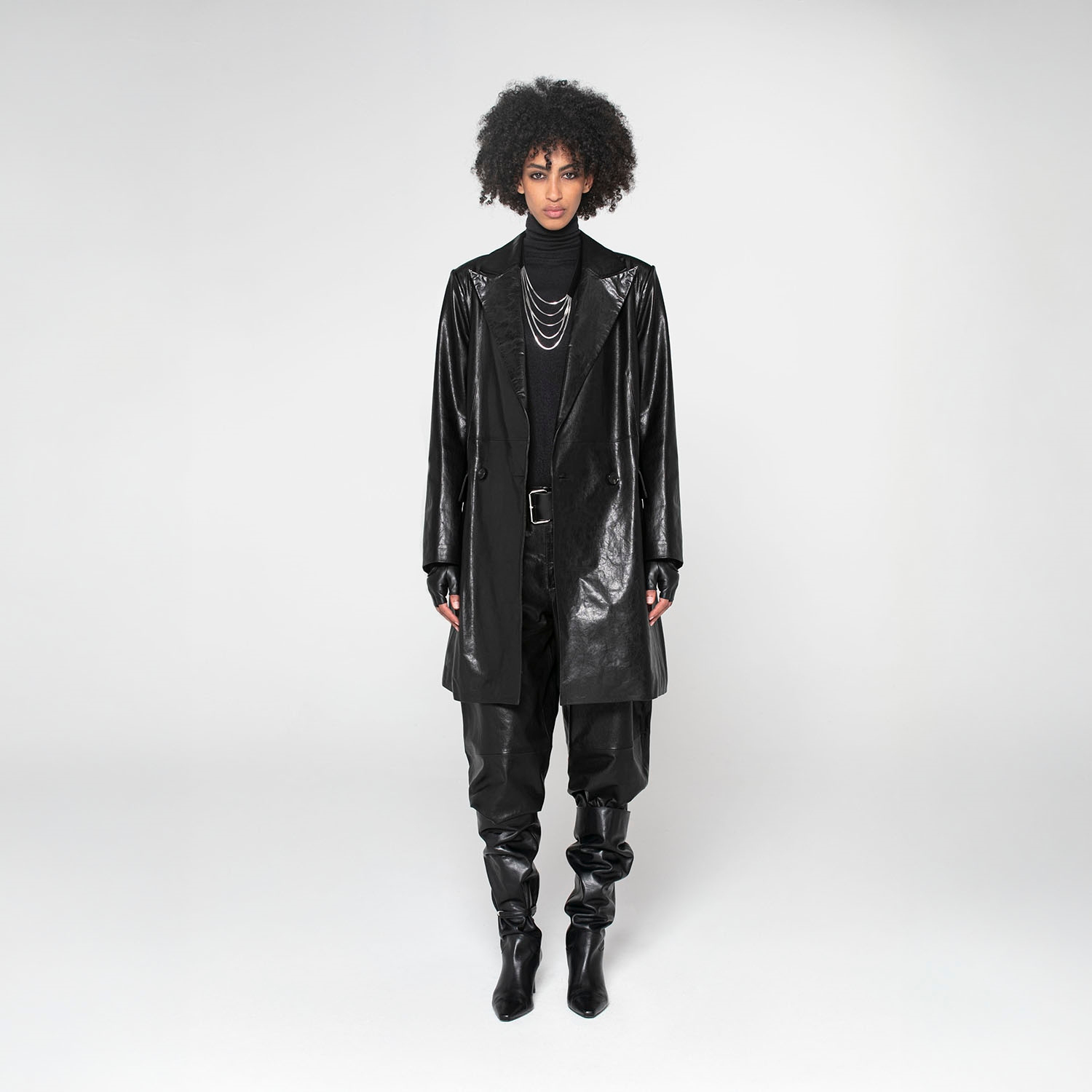 K151891 - LEATHER DOUBLE-BREASTED COAT