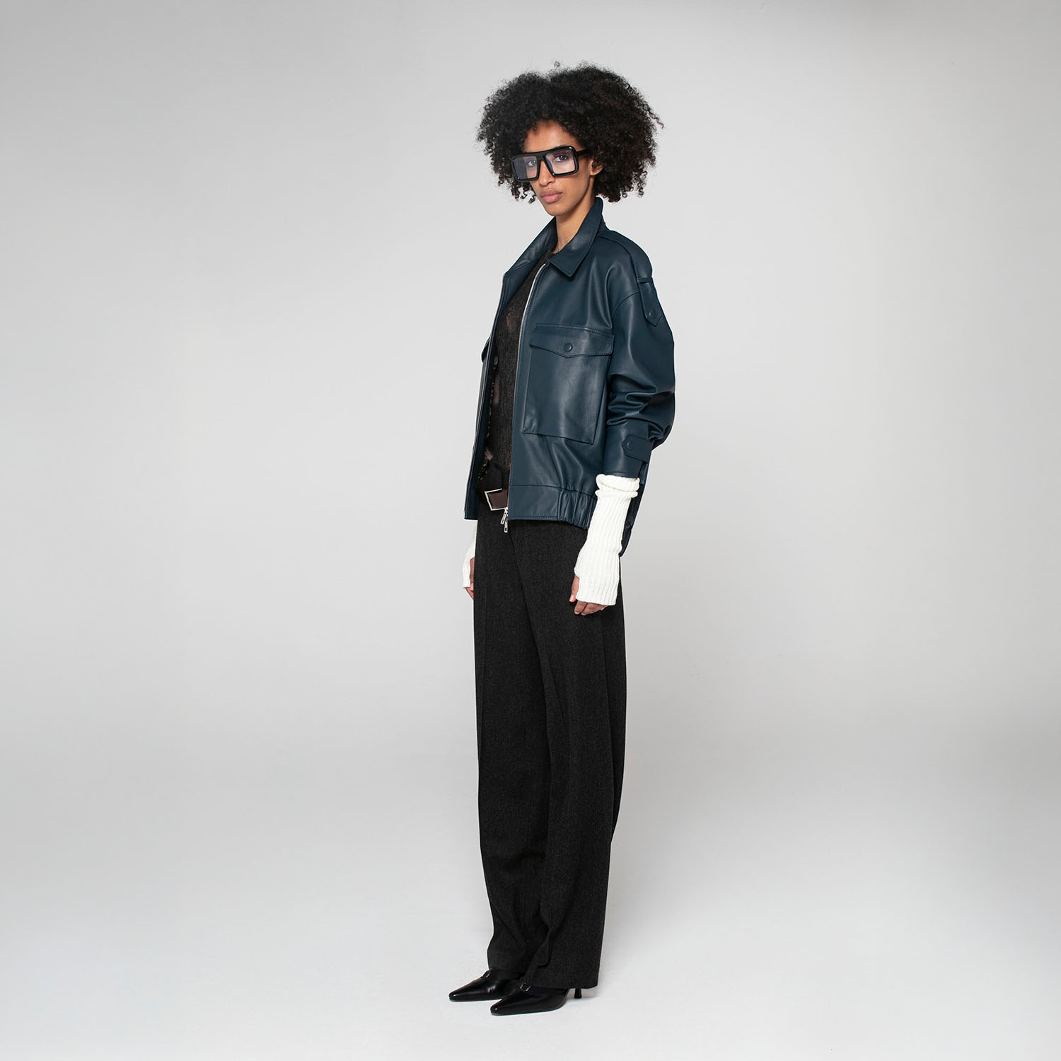 K15193- LEATHER OVERSIZED BOMBER