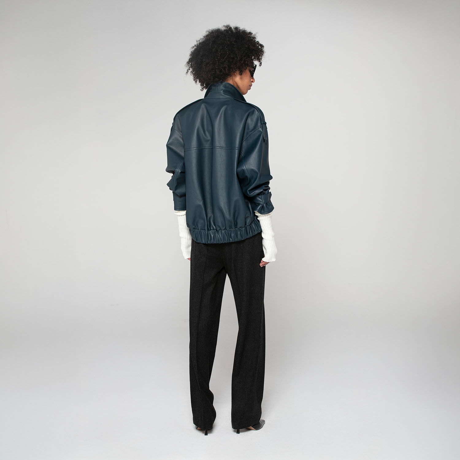 K15193- LEATHER OVERSIZED BOMBER