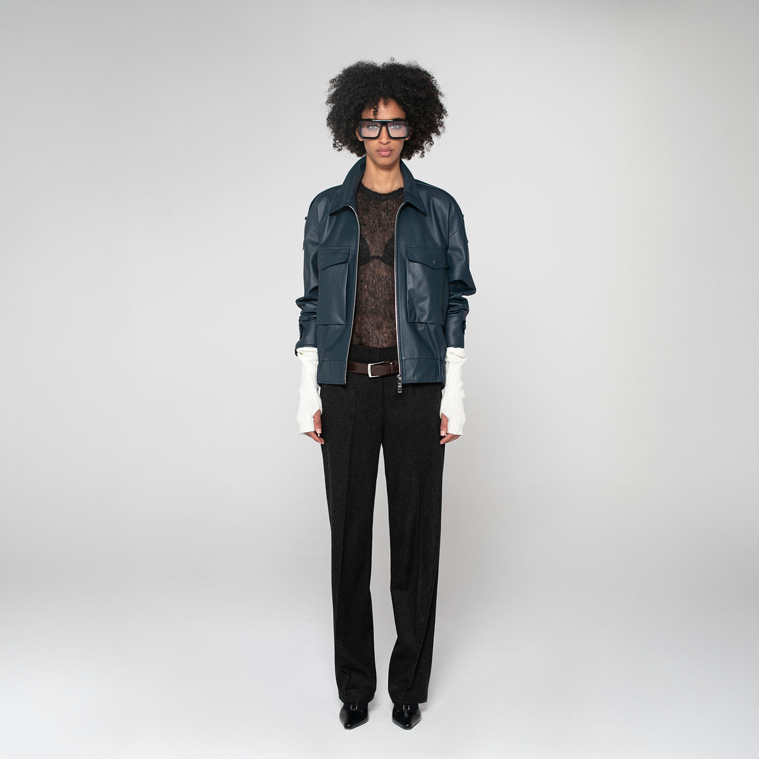 K15193- LEATHER OVERSIZED BOMBER