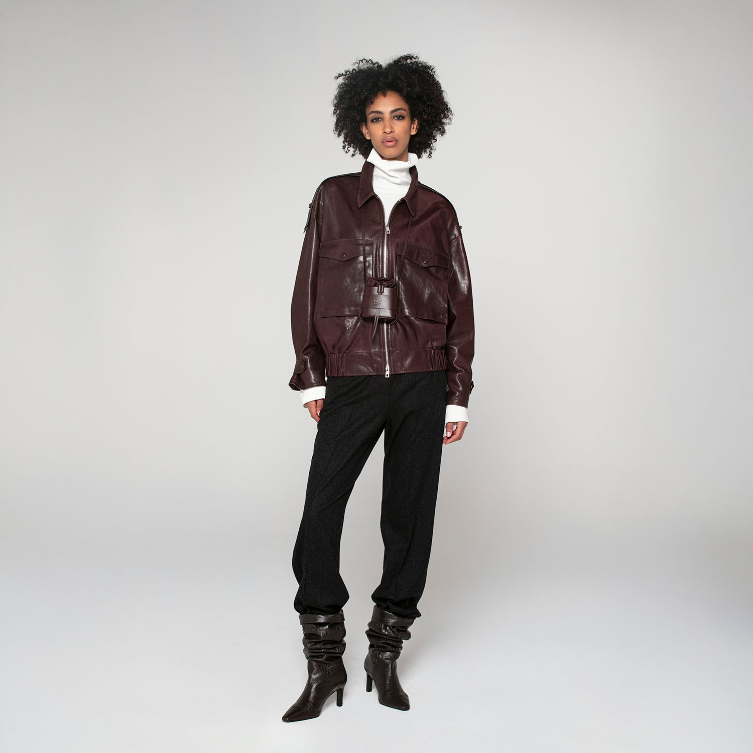 K151931 - LEATHER OVERSIZED BOMBER