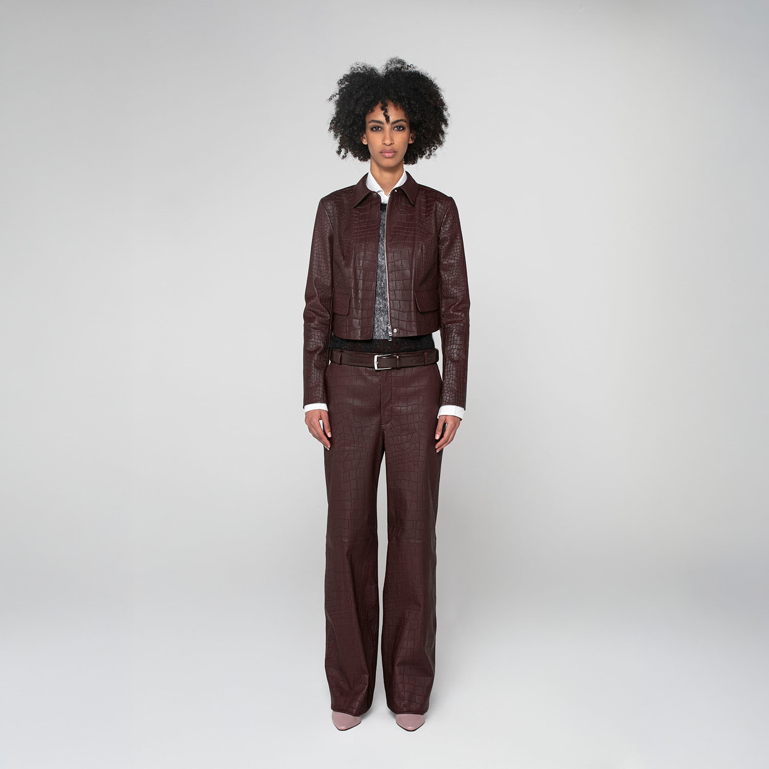 K15201 - LEATHER SHORT COLLAR JACKET