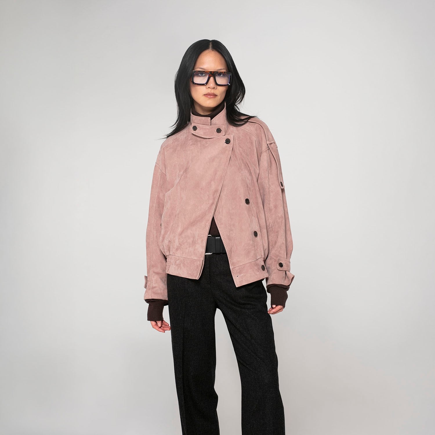 K152021 - LEATHER HIGH COLLAR BOMBER
