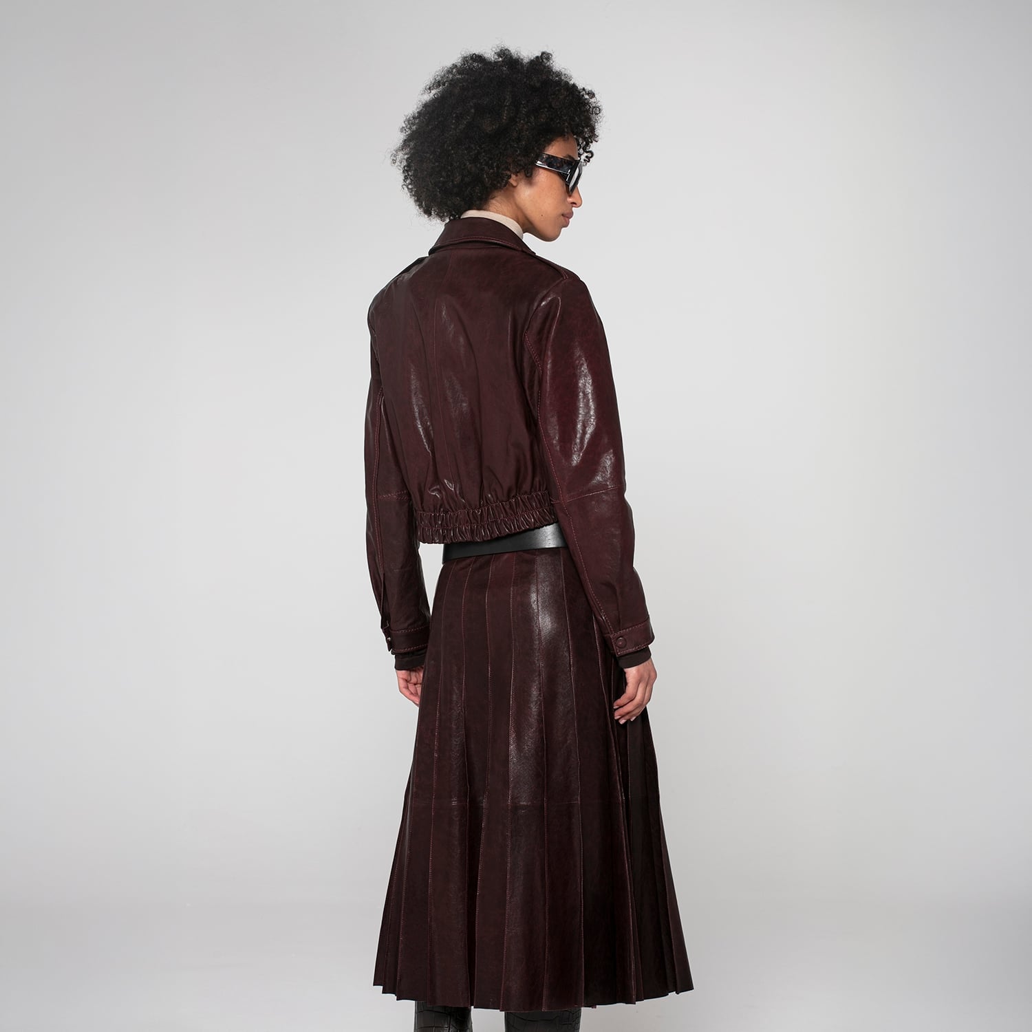 K15218 - LEATHER CUT PLEATS SKIRT 