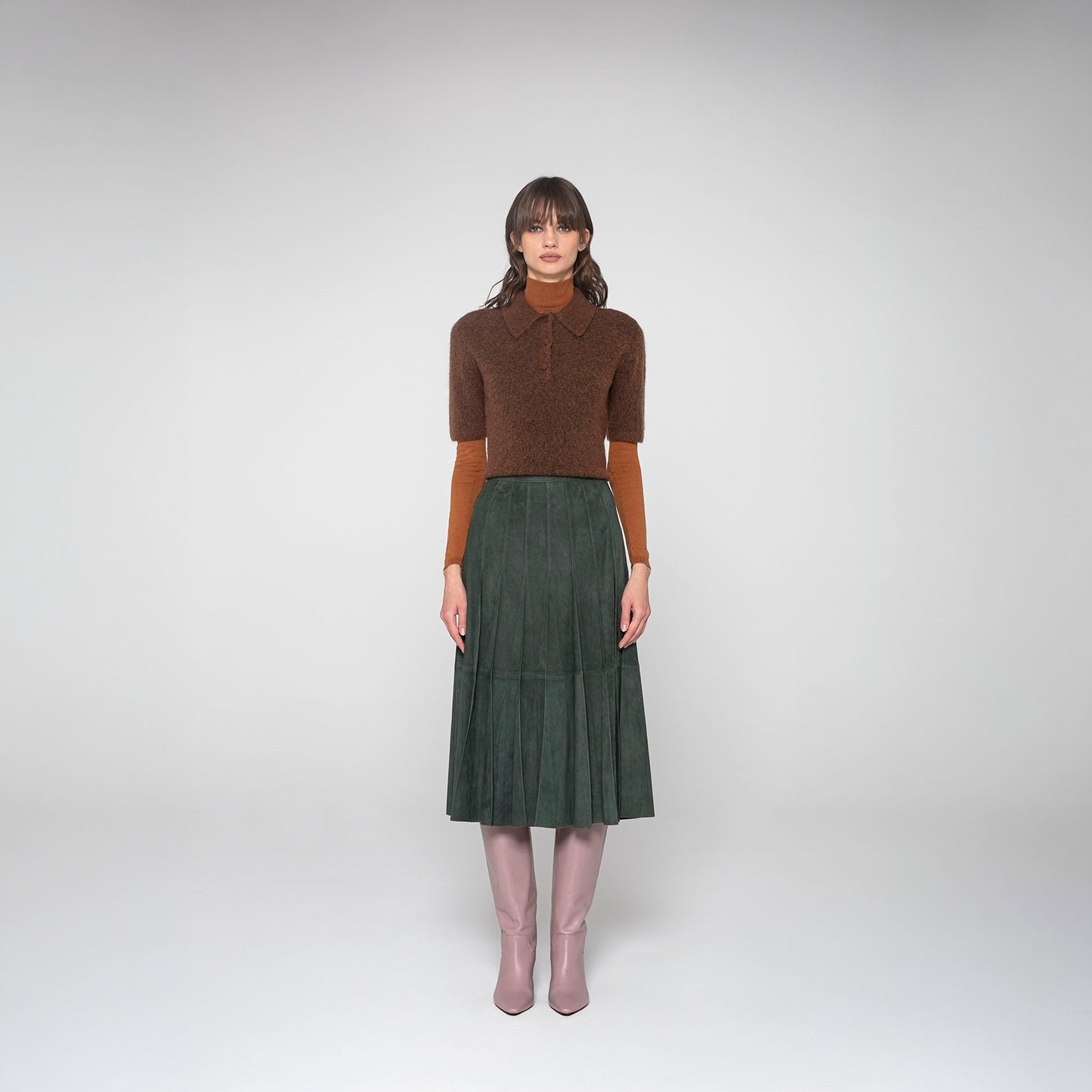 K152181 - LEATHER CUT PLEATS SKIRT