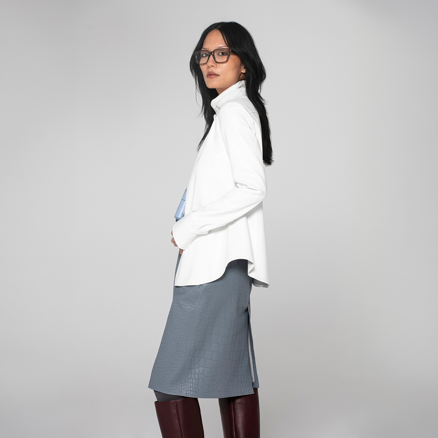 K15230- LEATHER MIDI STRETCH SKIRT