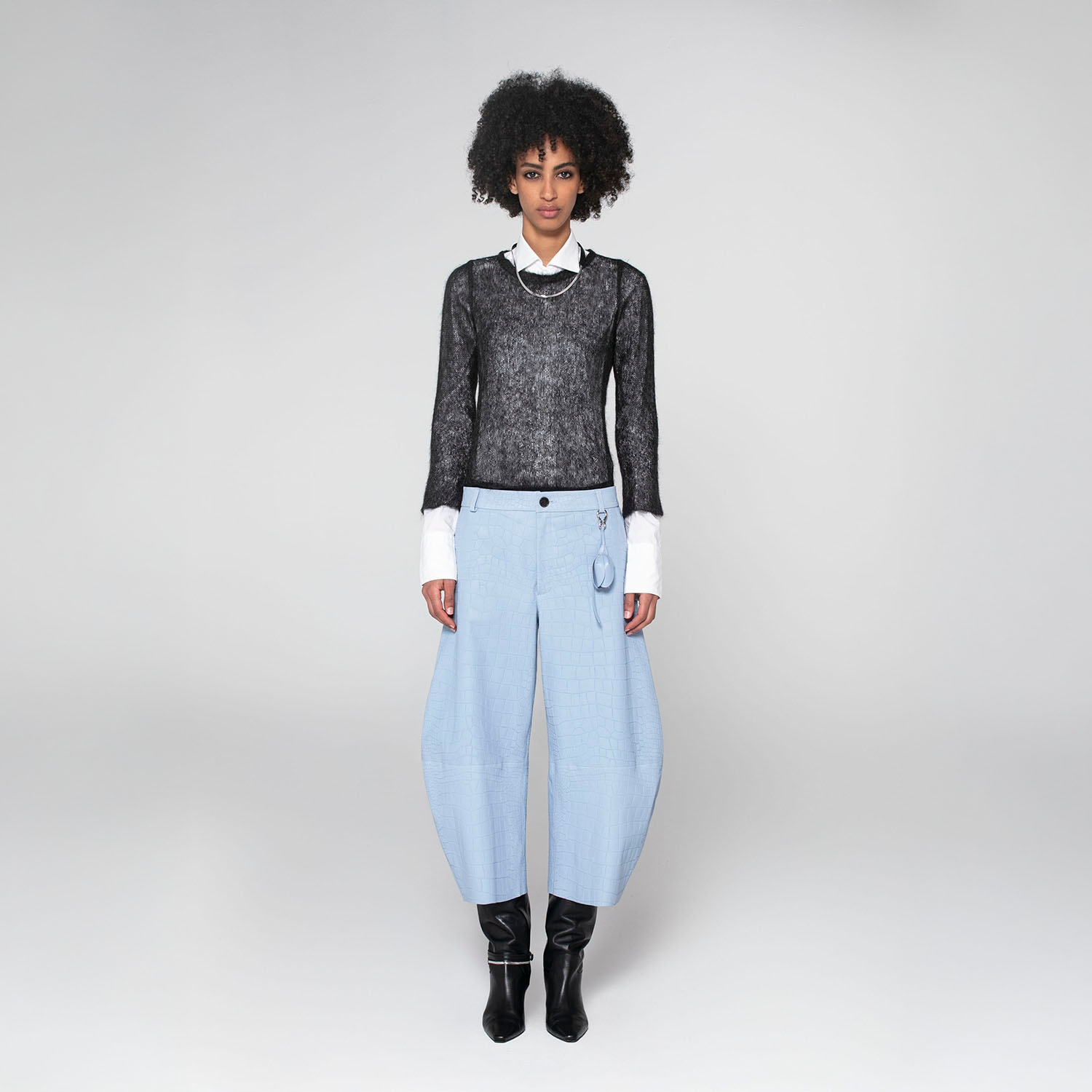 K15250 - LEATHER CROPPED ROUNDED TROUSERS