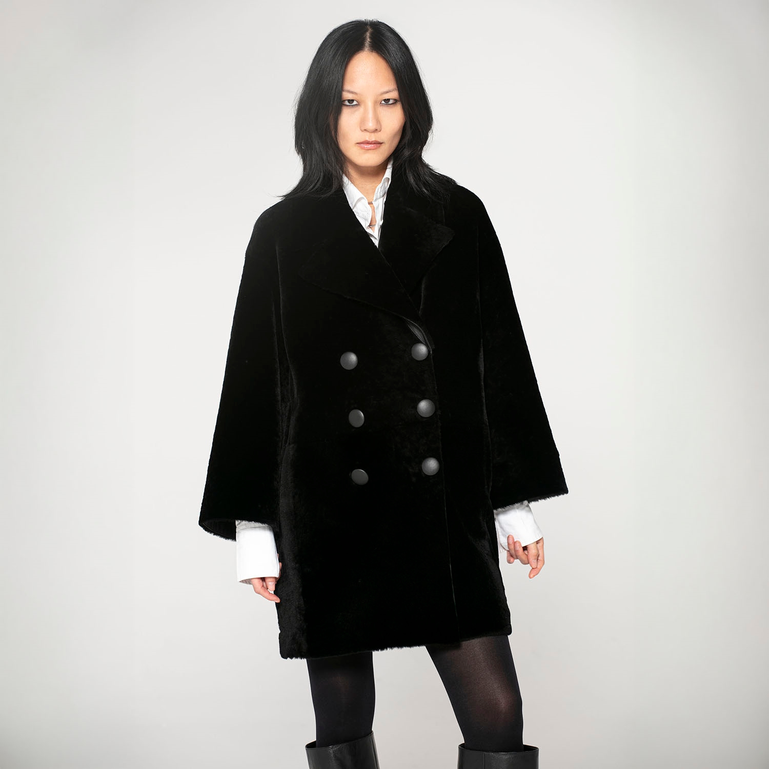 K15318-SHEARLING DOUBLE-BREASTED CABAN
