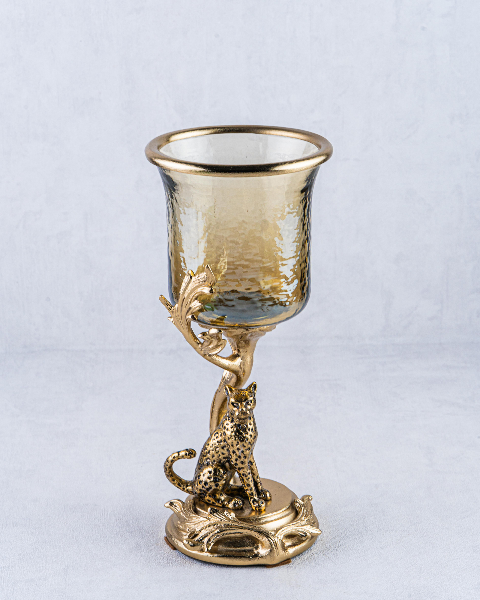 DekuvaRUSTIC GOLD AND OMBRE BROWN GLASS CANDLEGÜVEN BG-37