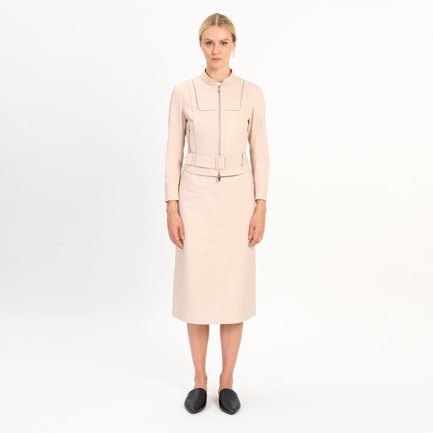 K14433 | Leather Stretch Mini Belted Jacket