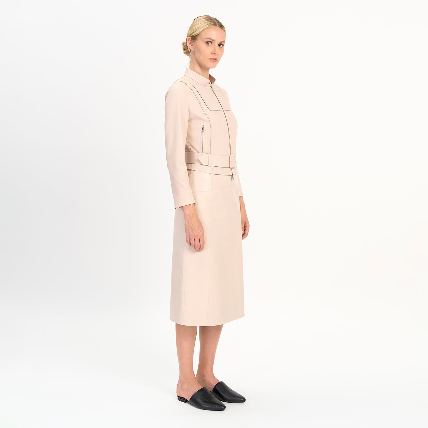 K14433 | Leather Stretch Mini Belted Jacket