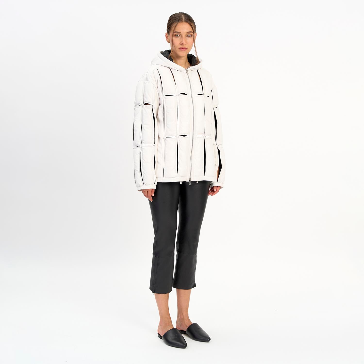 K14458 | LEATHER CUT-OUT PUFFER JACKET