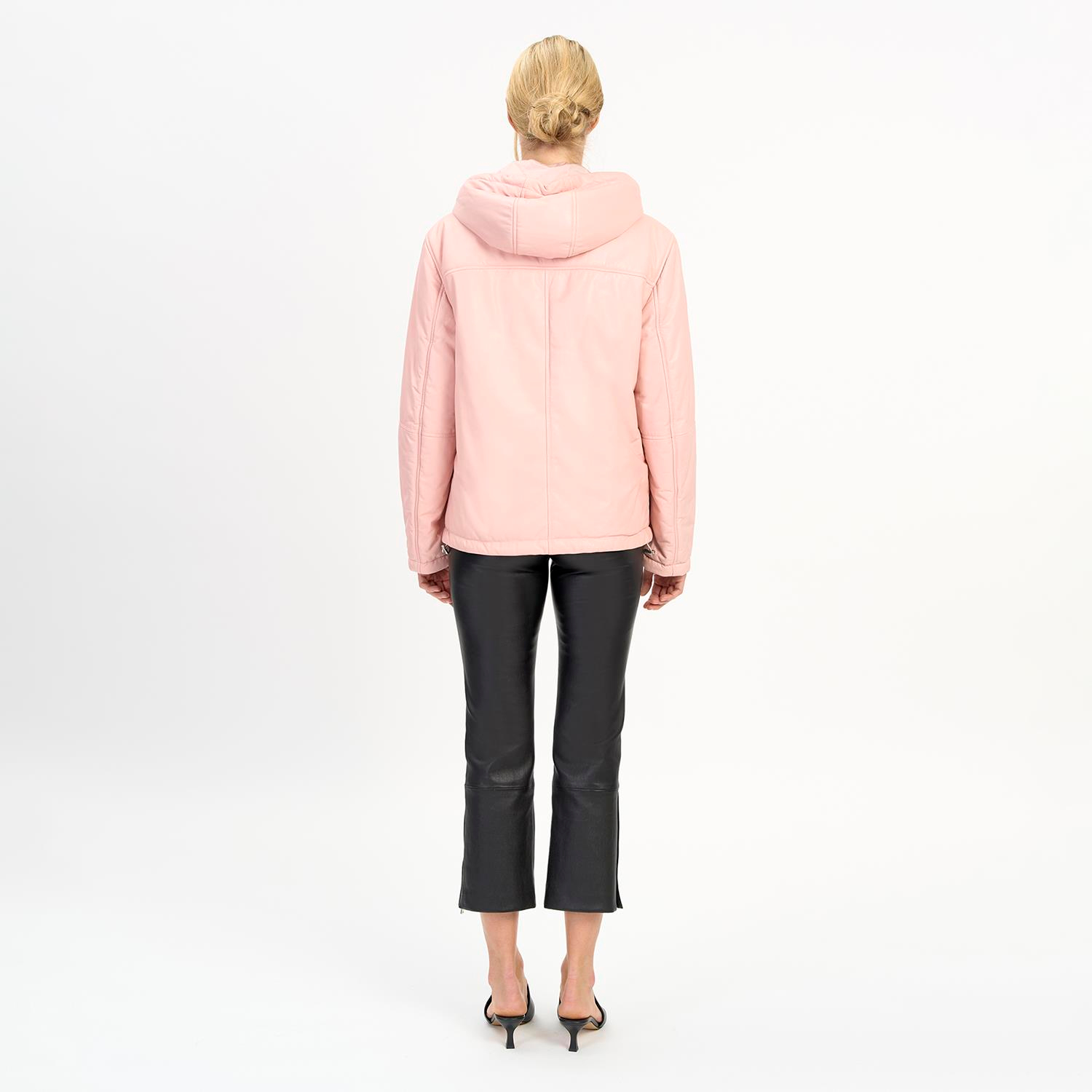 K14525 | LEATHER OVER PUFFER JACKET